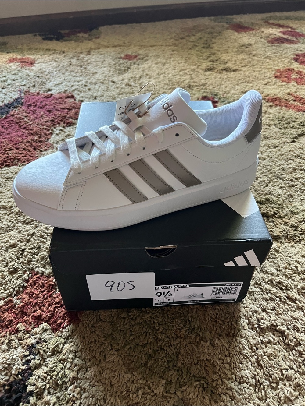 adidas White Sneakers with Gray Three Stripes